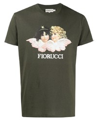 olivgrünes bedrucktes T-Shirt mit einem Rundhalsausschnitt von Fiorucci