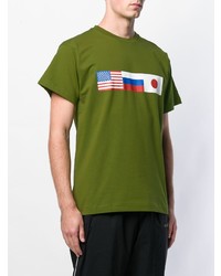 olivgrünes bedrucktes T-Shirt mit einem Rundhalsausschnitt von Gosha Rubchinskiy