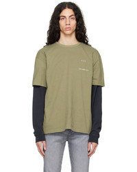 olivgrünes bedrucktes T-Shirt mit einem Rundhalsausschnitt von Frame