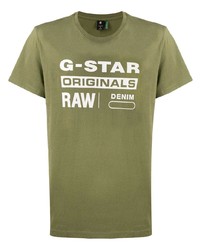 olivgrünes bedrucktes T-Shirt mit einem Rundhalsausschnitt von G-Star Raw Research