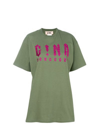 olivgrünes bedrucktes T-Shirt mit einem Rundhalsausschnitt von Gina