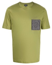 olivgrünes bedrucktes T-Shirt mit einem Rundhalsausschnitt von Giorgio Armani