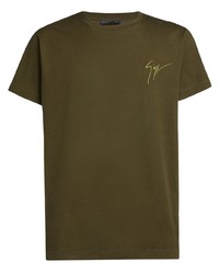 olivgrünes bedrucktes T-Shirt mit einem Rundhalsausschnitt von Giuseppe Zanotti