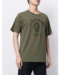 olivgrünes bedrucktes T-Shirt mit einem Rundhalsausschnitt von A Bathing Ape