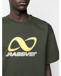 olivgrünes bedrucktes T-Shirt mit einem Rundhalsausschnitt von PACCBET