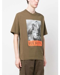 olivgrünes bedrucktes T-Shirt mit einem Rundhalsausschnitt von Heron Preston