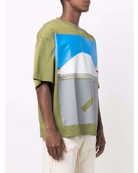olivgrünes bedrucktes T-Shirt mit einem Rundhalsausschnitt von A-Cold-Wall*