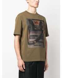 olivgrünes bedrucktes T-Shirt mit einem Rundhalsausschnitt von Heron Preston