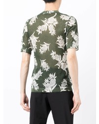 olivgrünes bedrucktes T-Shirt mit einem Rundhalsausschnitt von Saint Laurent