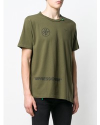 olivgrünes bedrucktes T-Shirt mit einem Rundhalsausschnitt von Off-White