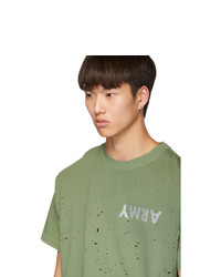 olivgrünes bedrucktes T-Shirt mit einem Rundhalsausschnitt von Satisfy