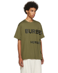 olivgrünes bedrucktes T-Shirt mit einem Rundhalsausschnitt von Burberry