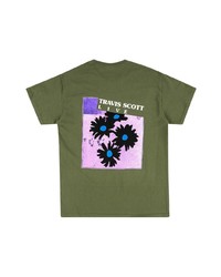 olivgrünes bedrucktes T-Shirt mit einem Rundhalsausschnitt von Travis Scott Astroworld