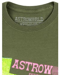 olivgrünes bedrucktes T-Shirt mit einem Rundhalsausschnitt von Travis Scott Astroworld