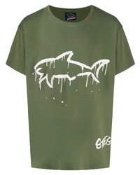 olivgrünes bedrucktes T-Shirt mit einem Rundhalsausschnitt von Greg Lauren X Paul & Shark