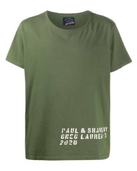 olivgrünes bedrucktes T-Shirt mit einem Rundhalsausschnitt von Greg Lauren X Paul & Shark