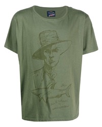 olivgrünes bedrucktes T-Shirt mit einem Rundhalsausschnitt von Greg Lauren X Paul & Shark
