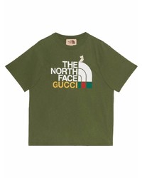 olivgrünes bedrucktes T-Shirt mit einem Rundhalsausschnitt von Gucci