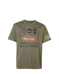olivgrünes bedrucktes T-Shirt mit einem Rundhalsausschnitt von Haculla