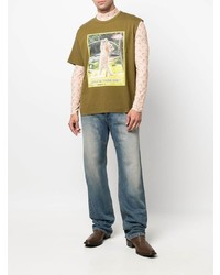 olivgrünes bedrucktes T-Shirt mit einem Rundhalsausschnitt von Phipps