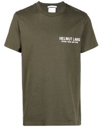 olivgrünes bedrucktes T-Shirt mit einem Rundhalsausschnitt von Helmut Lang