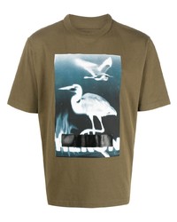 olivgrünes bedrucktes T-Shirt mit einem Rundhalsausschnitt von Heron Preston