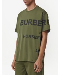 olivgrünes bedrucktes T-Shirt mit einem Rundhalsausschnitt von Burberry