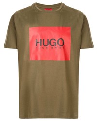 olivgrünes bedrucktes T-Shirt mit einem Rundhalsausschnitt von Hugo Hugo Boss