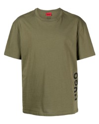 olivgrünes bedrucktes T-Shirt mit einem Rundhalsausschnitt von Hugo