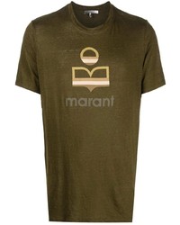 olivgrünes bedrucktes T-Shirt mit einem Rundhalsausschnitt von Isabel Marant