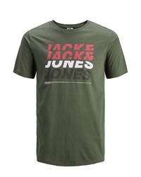 olivgrünes bedrucktes T-Shirt mit einem Rundhalsausschnitt von Jack & Jones