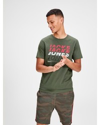 olivgrünes bedrucktes T-Shirt mit einem Rundhalsausschnitt von Jack & Jones