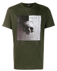 olivgrünes bedrucktes T-Shirt mit einem Rundhalsausschnitt von Just Cavalli