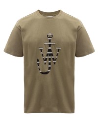 olivgrünes bedrucktes T-Shirt mit einem Rundhalsausschnitt von JW Anderson