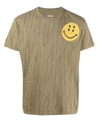 olivgrünes bedrucktes T-Shirt mit einem Rundhalsausschnitt von KAPITAL