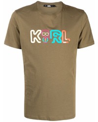 olivgrünes bedrucktes T-Shirt mit einem Rundhalsausschnitt von Karl Lagerfeld