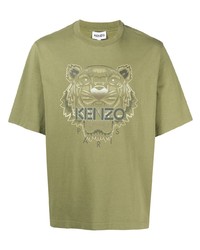 olivgrünes bedrucktes T-Shirt mit einem Rundhalsausschnitt von Kenzo