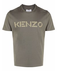 olivgrünes bedrucktes T-Shirt mit einem Rundhalsausschnitt von Kenzo