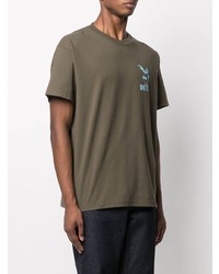 olivgrünes bedrucktes T-Shirt mit einem Rundhalsausschnitt von Deus Ex Machina