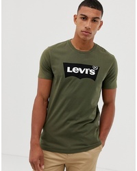 olivgrünes bedrucktes T-Shirt mit einem Rundhalsausschnitt von Levi's