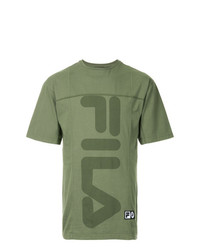olivgrünes bedrucktes T-Shirt mit einem Rundhalsausschnitt von Liam Hodges