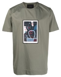 olivgrünes bedrucktes T-Shirt mit einem Rundhalsausschnitt von Limitato