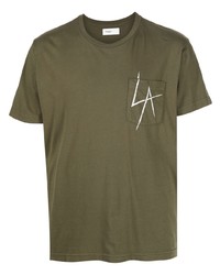 olivgrünes bedrucktes T-Shirt mit einem Rundhalsausschnitt von Local Authority