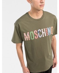 olivgrünes bedrucktes T-Shirt mit einem Rundhalsausschnitt von Moschino