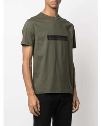 olivgrünes bedrucktes T-Shirt mit einem Rundhalsausschnitt von John Richmond