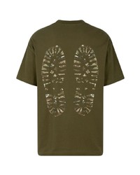 olivgrünes bedrucktes T-Shirt mit einem Rundhalsausschnitt von Stampd