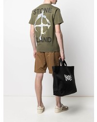 olivgrünes bedrucktes T-Shirt mit einem Rundhalsausschnitt von Stone Island