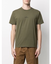 olivgrünes bedrucktes T-Shirt mit einem Rundhalsausschnitt von Stone Island