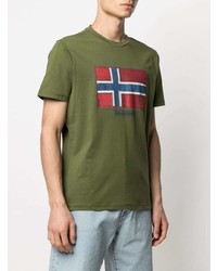 olivgrünes bedrucktes T-Shirt mit einem Rundhalsausschnitt von Napapijri