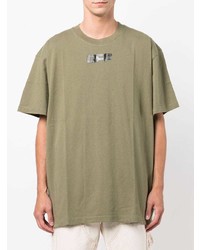 olivgrünes bedrucktes T-Shirt mit einem Rundhalsausschnitt von Off-White